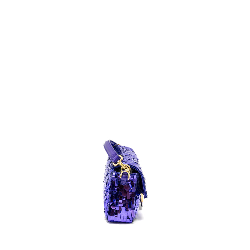 Fendi Baguette Bag Limited Edition Sequin/Leather Purple GHW