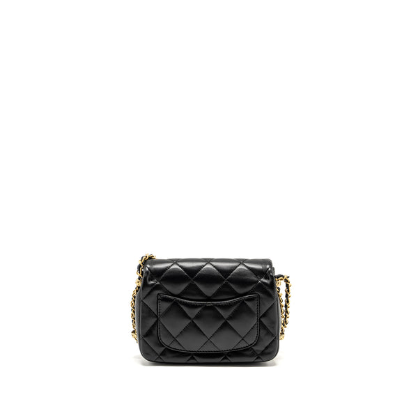 Chanel Mini Coco CC Logo Quilted Flap Bag Lambskin Black GHW (Microchip)