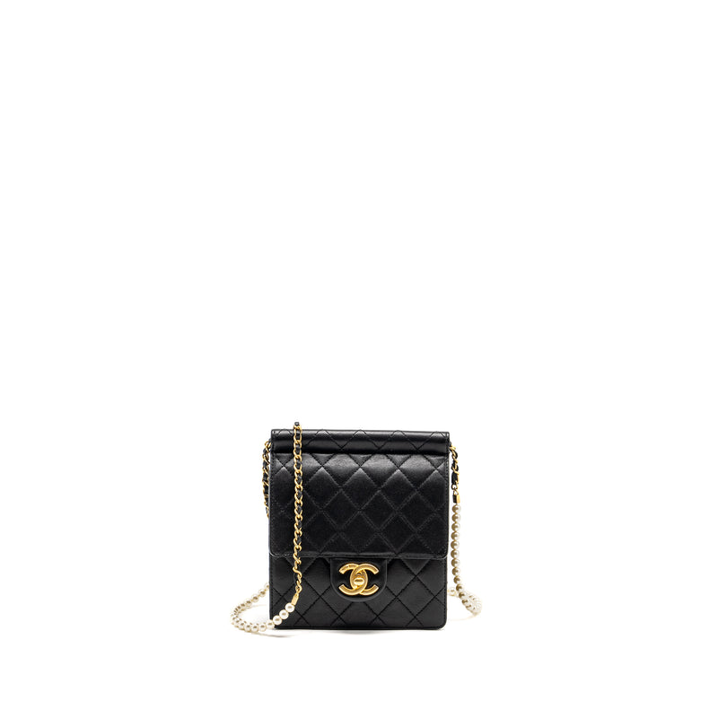 Chanel 19S Pearl Chain Quilted Vertical Flap Bag Lambskin Black GHW