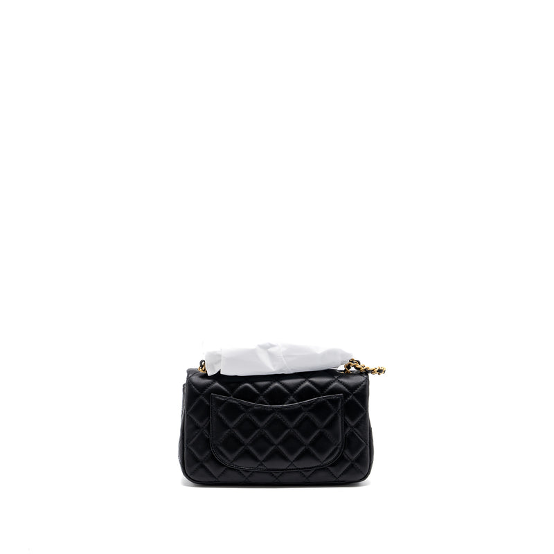 CHANEL PEARL CRUSH MINI RECTANGULAR LAMBSKIN BLACK BRUSHED GHW (MICROCHIP)