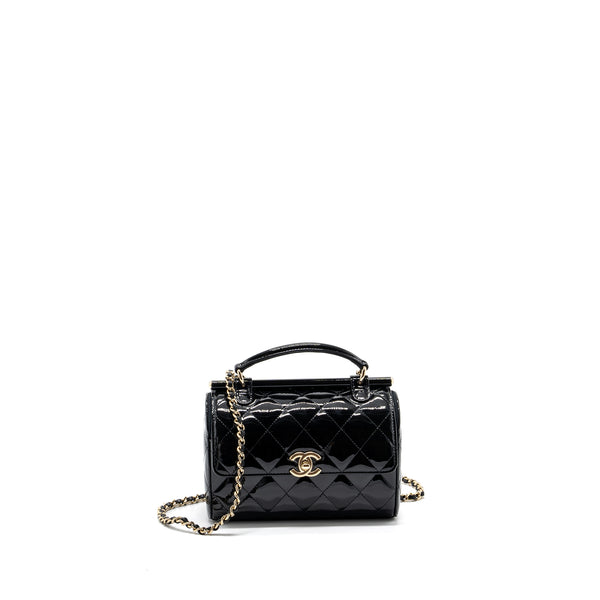 Chanel top handle vanity box bag patent black LGHW (microchip)