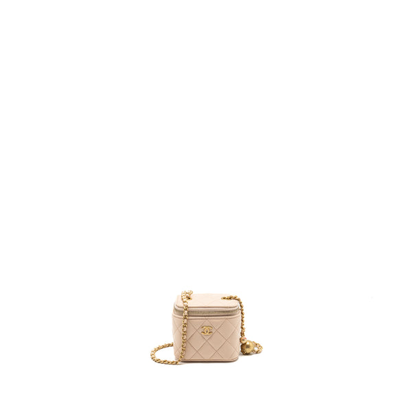 Chanel Pearl Crush Mini Vanity with Chain Lambskin Light Beige GHW