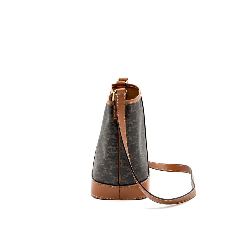 Celine Small Bucket in Triomphe Canvas and Calfskin Leather