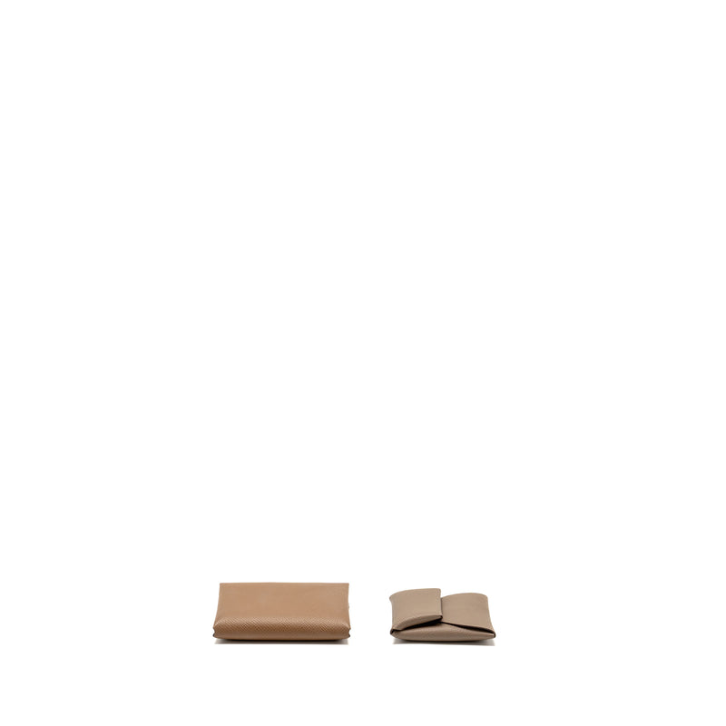 Hermes Calvi Duo Card Holder Alezan and Bastia Change Purse Etoupe Epsom SHW Stamp B (Sell in a Set)