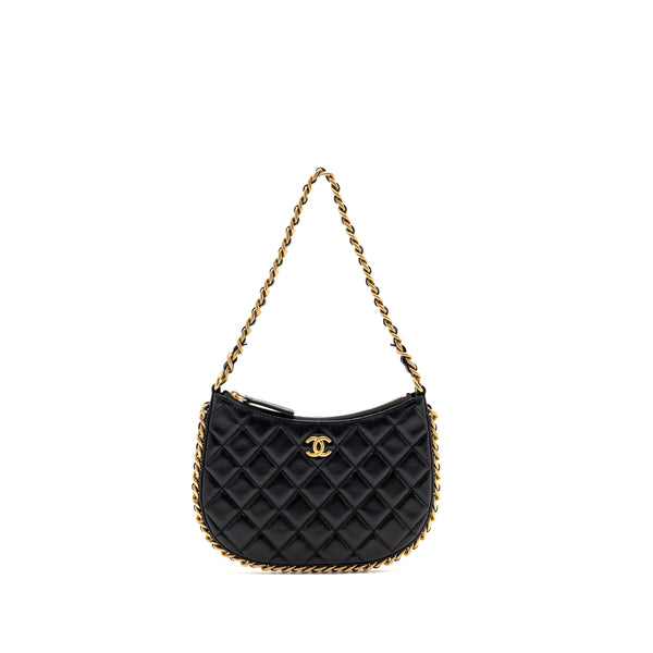 Chanel Hobo Shoulder Bag Lambskin Black GHW(Microchip)