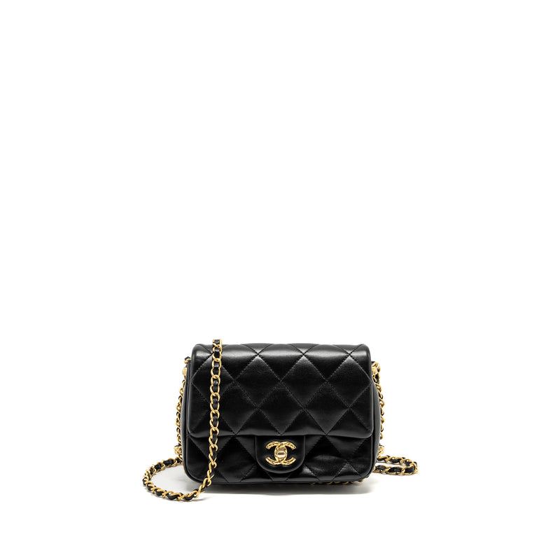 Chanel Mini Coco CC Logo Quilted Flap Bag Lambskin Black GHW (Microchip)