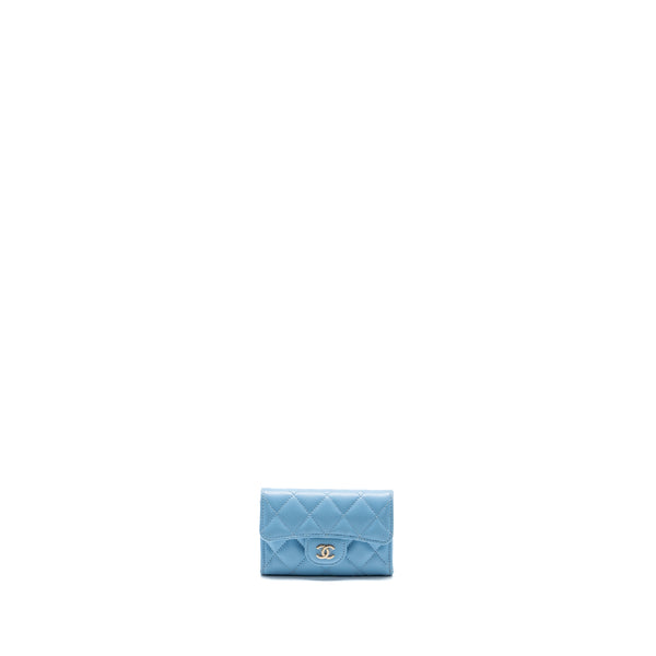 Chanel classic flap card holder caviar blue LGHW (microchip)