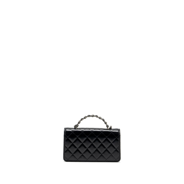 Chanel Crystal Top Handle Mini Flap Bag Calfskin Black with Black Hardware (Microchip)