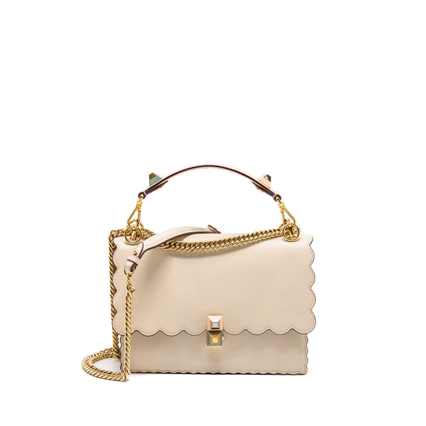 Fendi Kan I Flap Bag Calfskin Leather Cream White LGHW