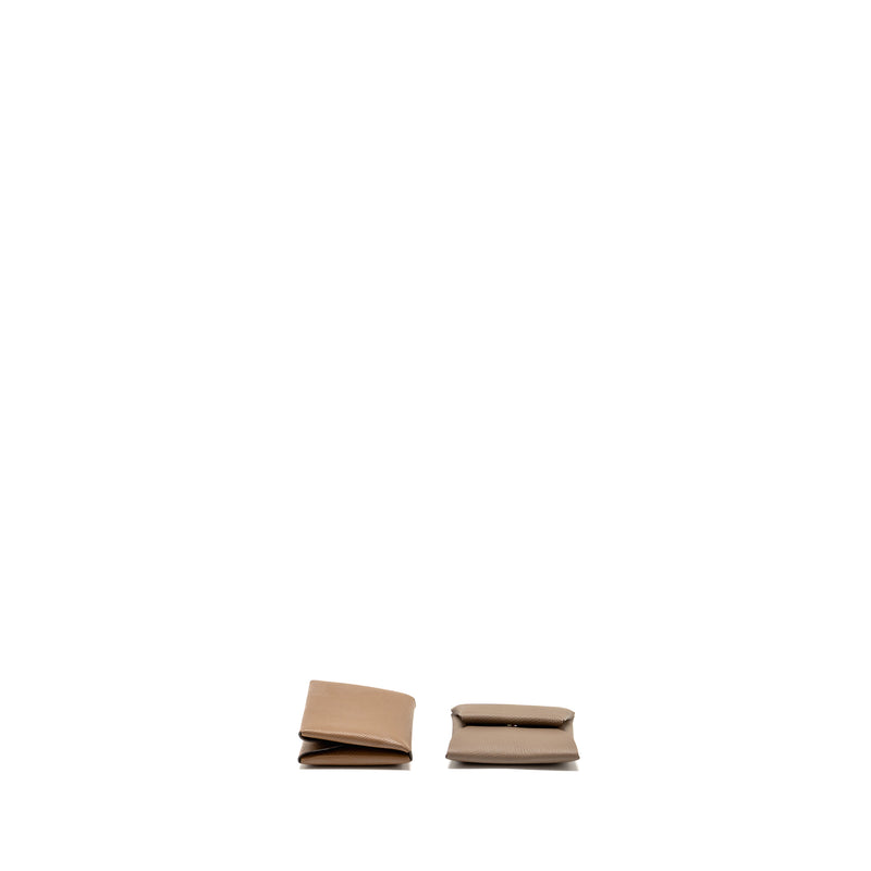 Hermes Calvi Duo Card Holder Alezan and Bastia Change Purse Etoupe Epsom SHW Stamp B (Sell in a Set)