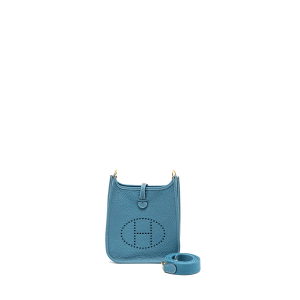 Hermes Mini Evelyne Clemence New Blue Jean GHW Stamp B