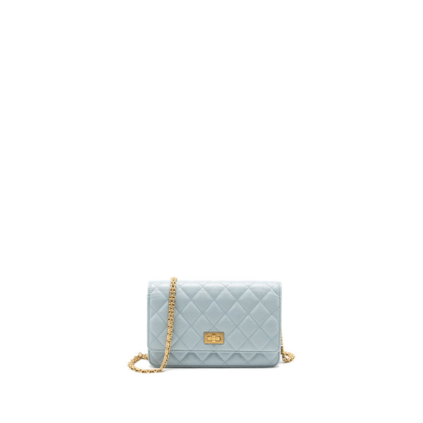 Chanel 2.55 Reissue Wallet on Chain Aged Calfskin Light Blue Brushed GHW (Microchip)