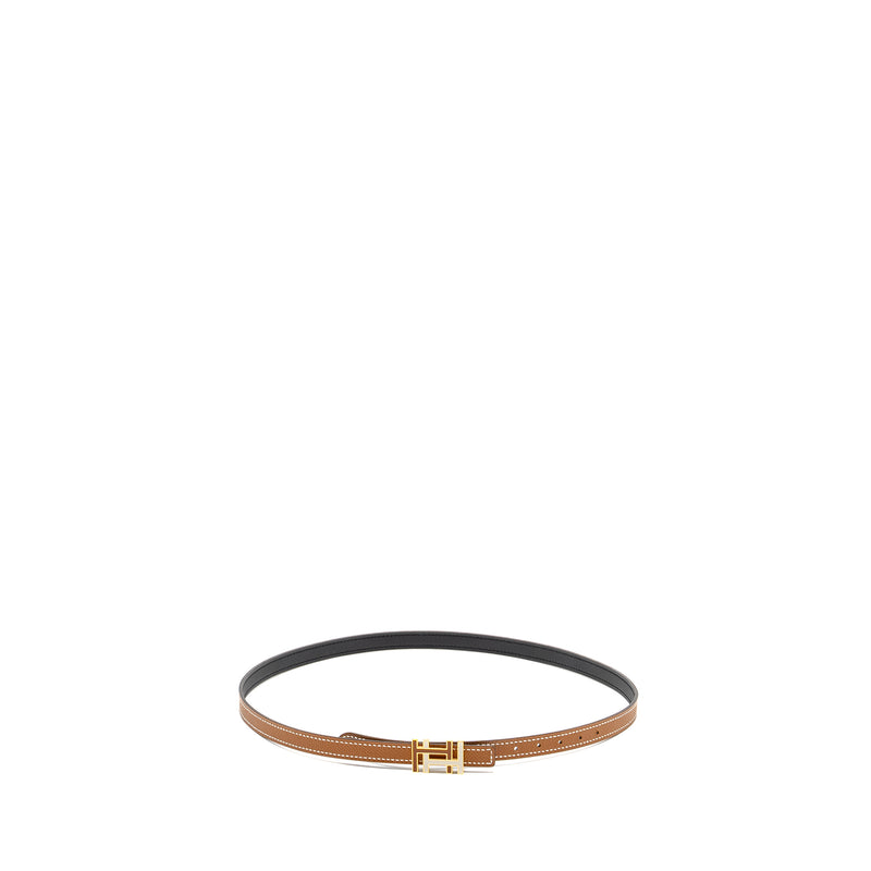 Hermes Size 75 13mm H AU CARRE Belt Reversible Leather Gold/Black GHW Stamp Z