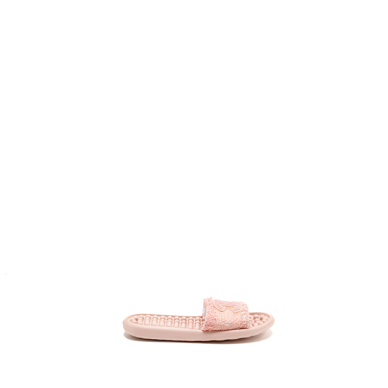 Chanel Size 38 Tweed Pool Beach Slides Sandals Pink