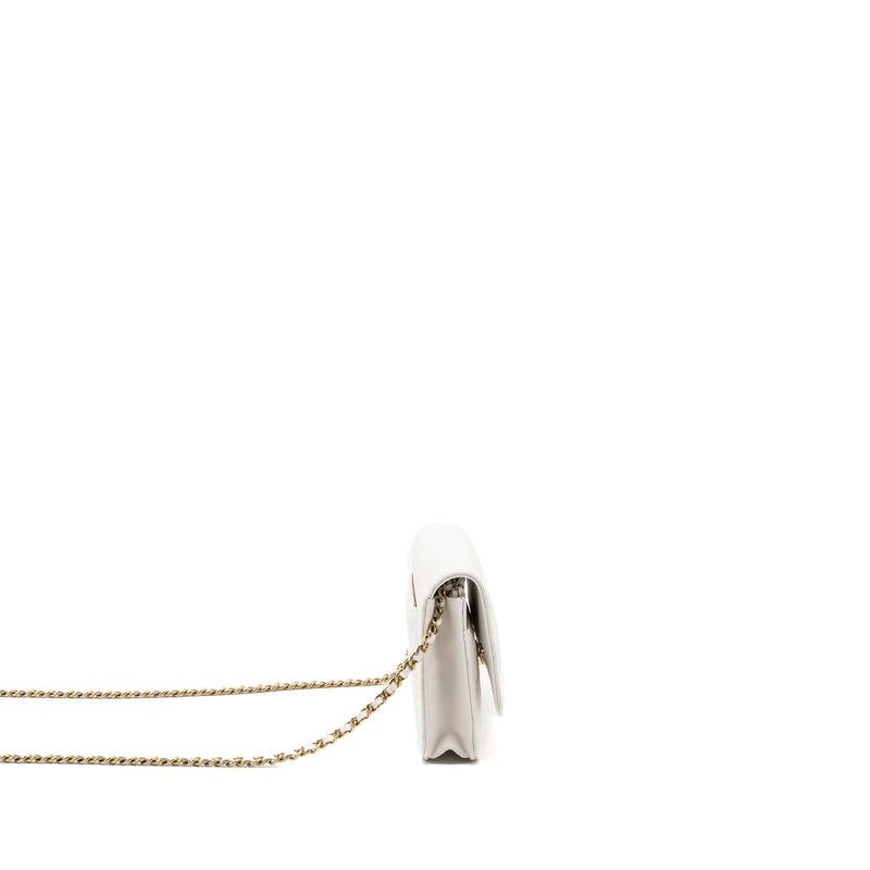 CHANEL classic wallet on chain caviar white LGHW (Microchip)
