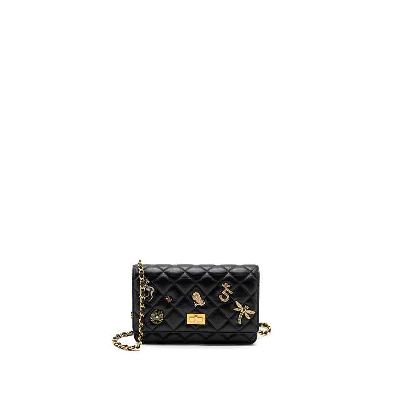 Chanel 2.55 Reissue Lucky Charms Wallet On Chain Aged Calfskin Black G