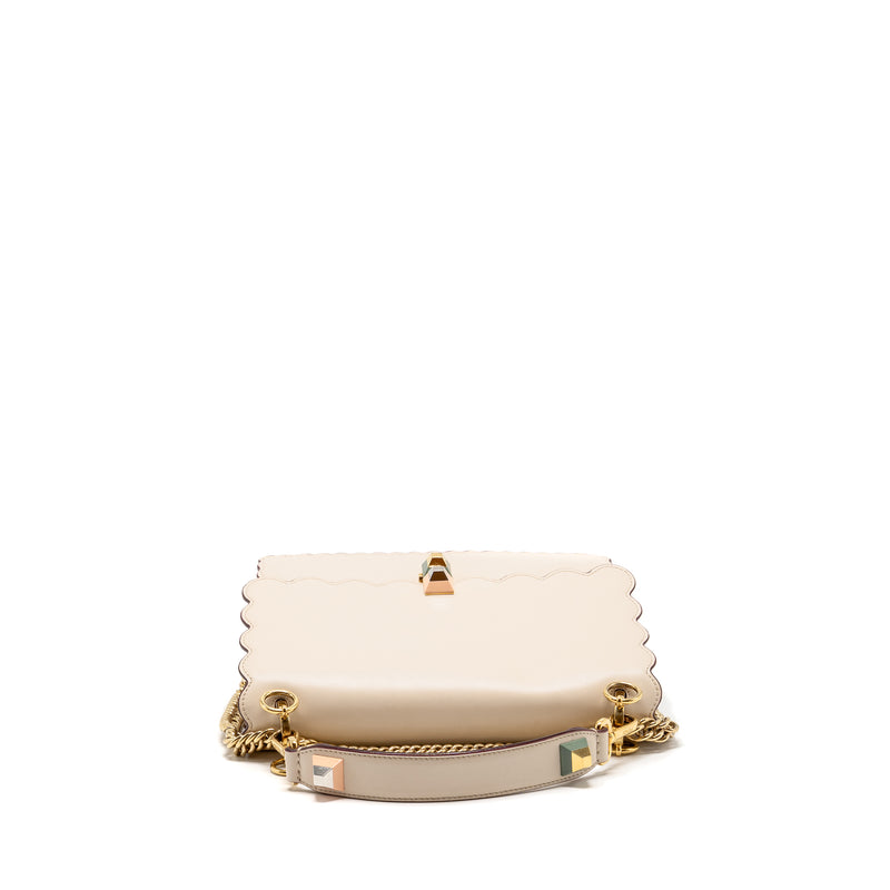 Fendi Kan I Flap Bag Calfskin Leather Cream White LGHW