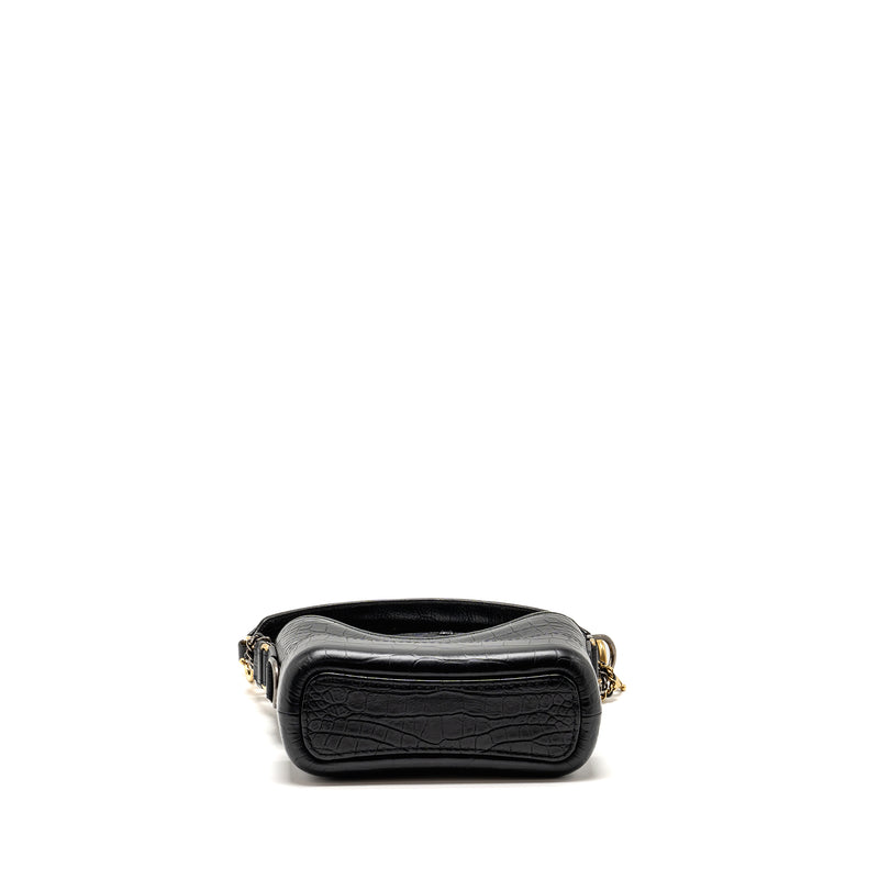 Chanel Small Gabrielle Hobo Bag With Top Handle Croc-embossed Calfskin Black Multicolour Hardware