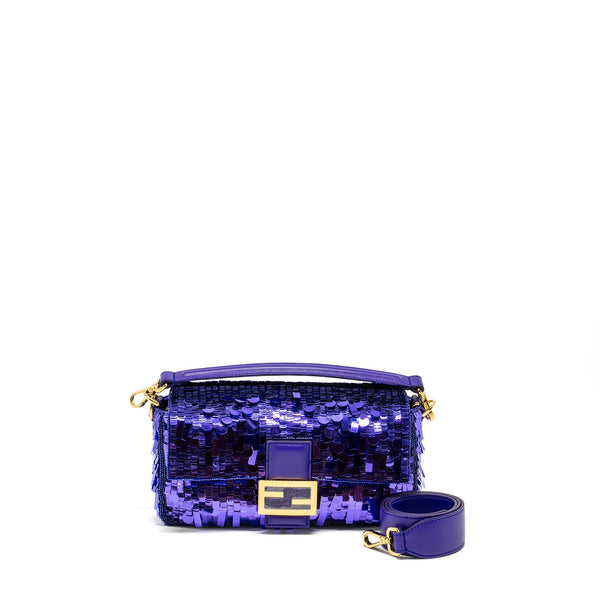 Fendi Baguette Bag Limited Edition Sequin/Leather Purple GHW