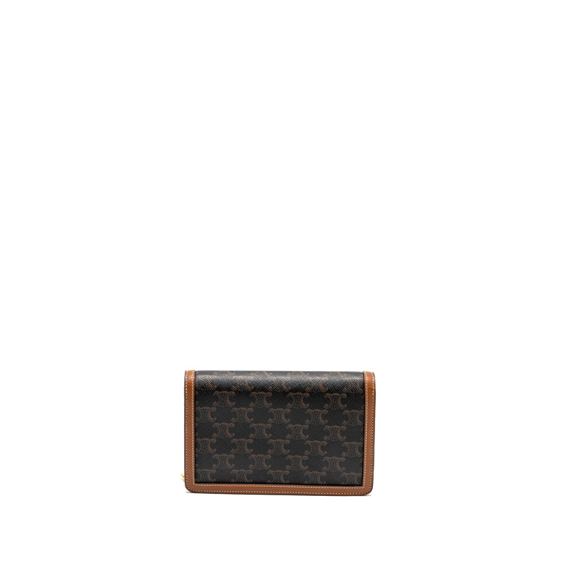 Celine Wallet on Chain Margo Triomphe Canvas/Calfskin Tan GHW