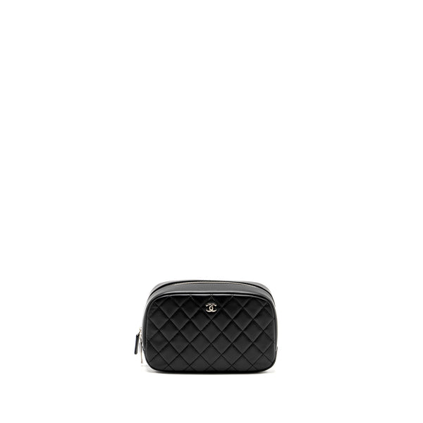 CHANEL Quilted Cosmetic Pouch Lambskin Black SHW