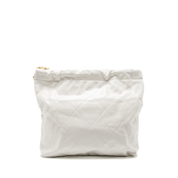 Chanel Medium 22 Bag Gold Letter Shiny Calfskin White GHW(microchip)