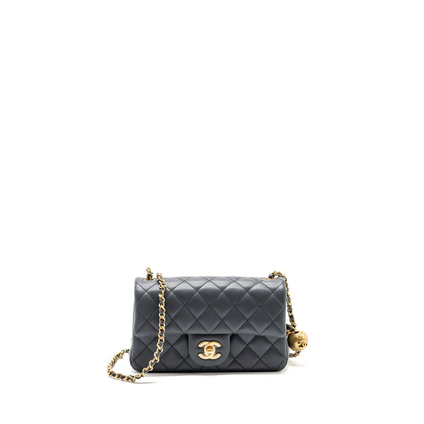Chanel pearl crush mini rectangular flap bag Lambskin dark grey GHW (microchip)