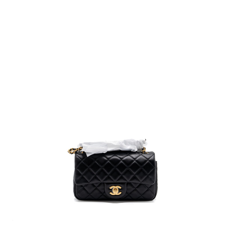 CHANEL PEARL CRUSH MINI RECTANGULAR LAMBSKIN BLACK BRUSHED GHW (MICROCHIP)