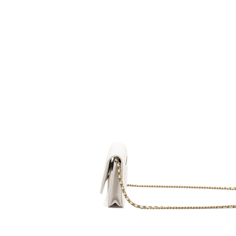 CHANEL classic wallet on chain caviar white LGHW (Microchip)