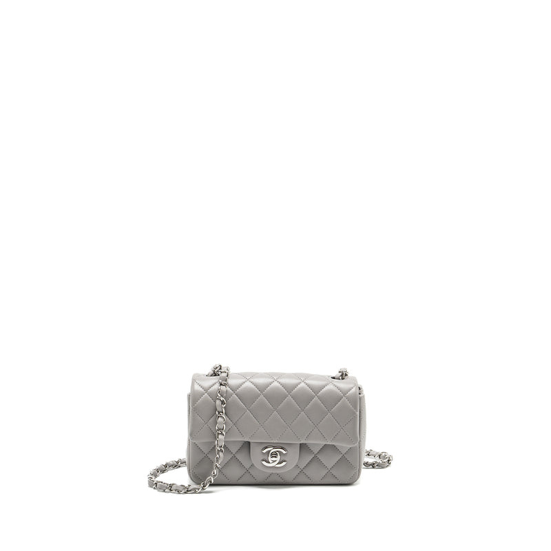 Chanel Mini Rectangular Flap Bag Lambskin Light Grey SHW(Microchip)