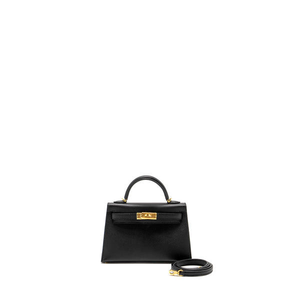 Hermes Mini Kelly II Epsom Black GHW Stamp B