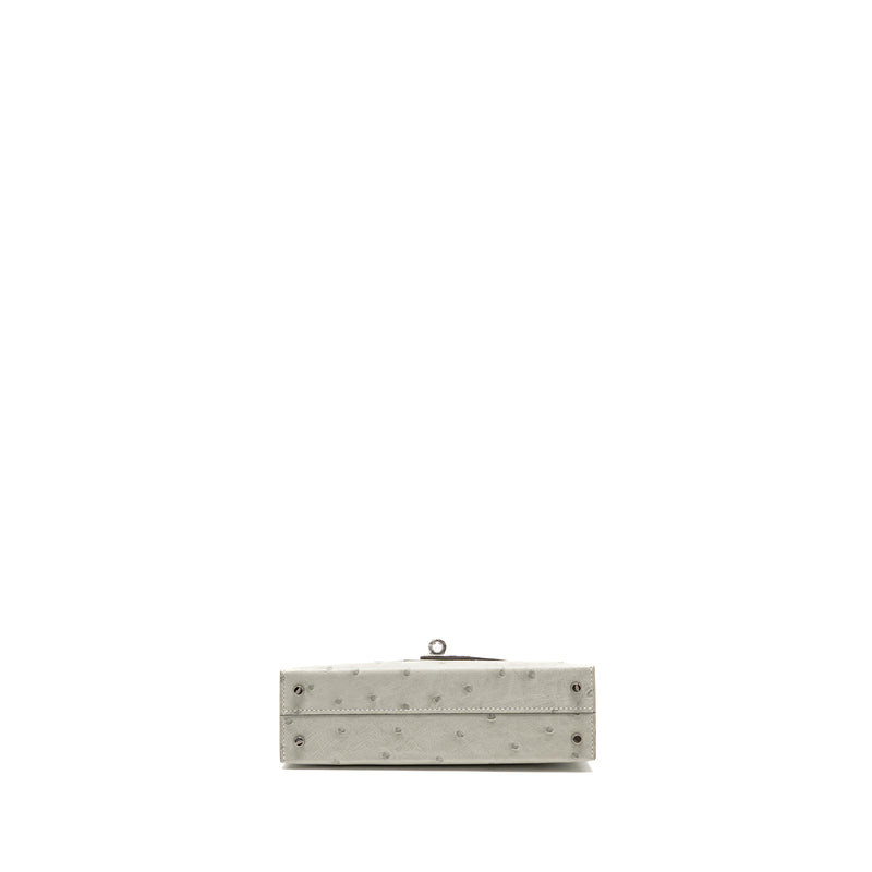 Hermes Mini Kelly II Special Order Ostrich Gris Perle / Graphite SHW Stamp W