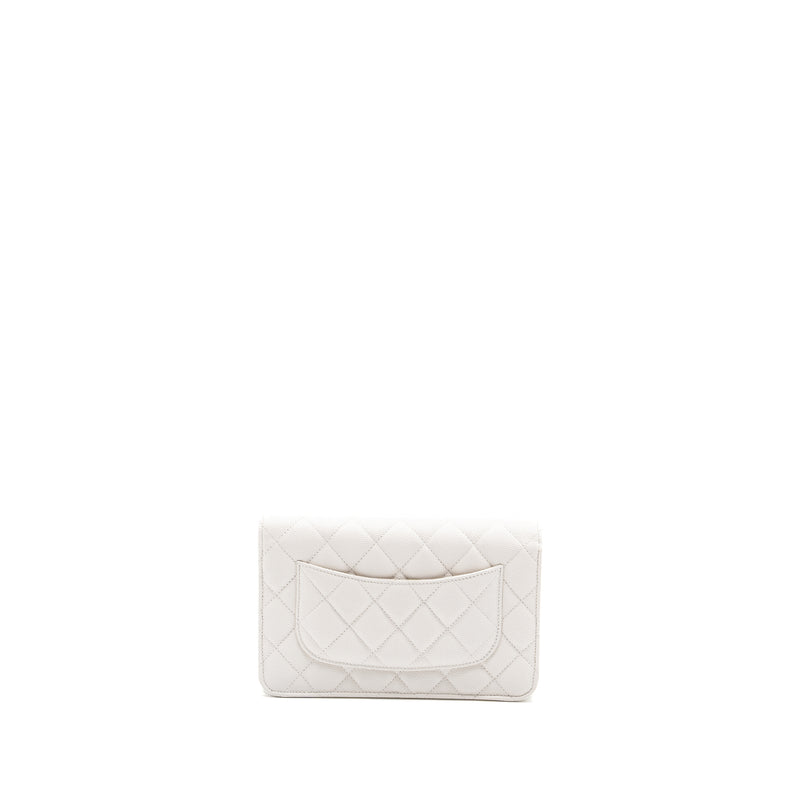 CHANEL classic wallet on chain caviar white LGHW (Microchip)