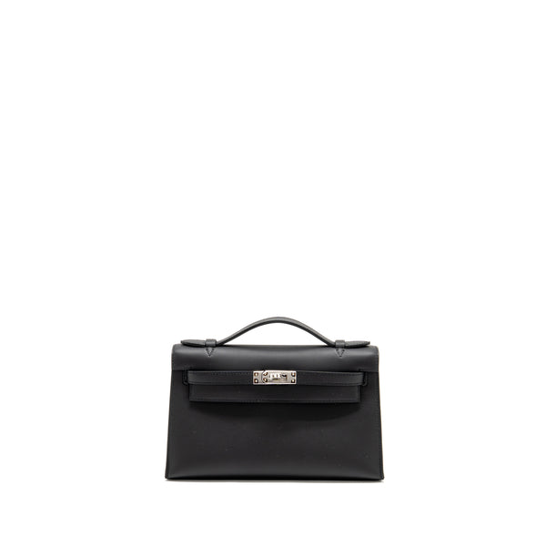 Hermes Kelly Pochette Swift Black SHW Stamp K