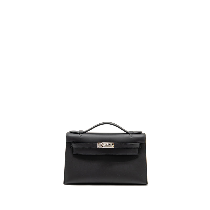 Hermes Kelly Pochette Swift Black SHW Stamp K