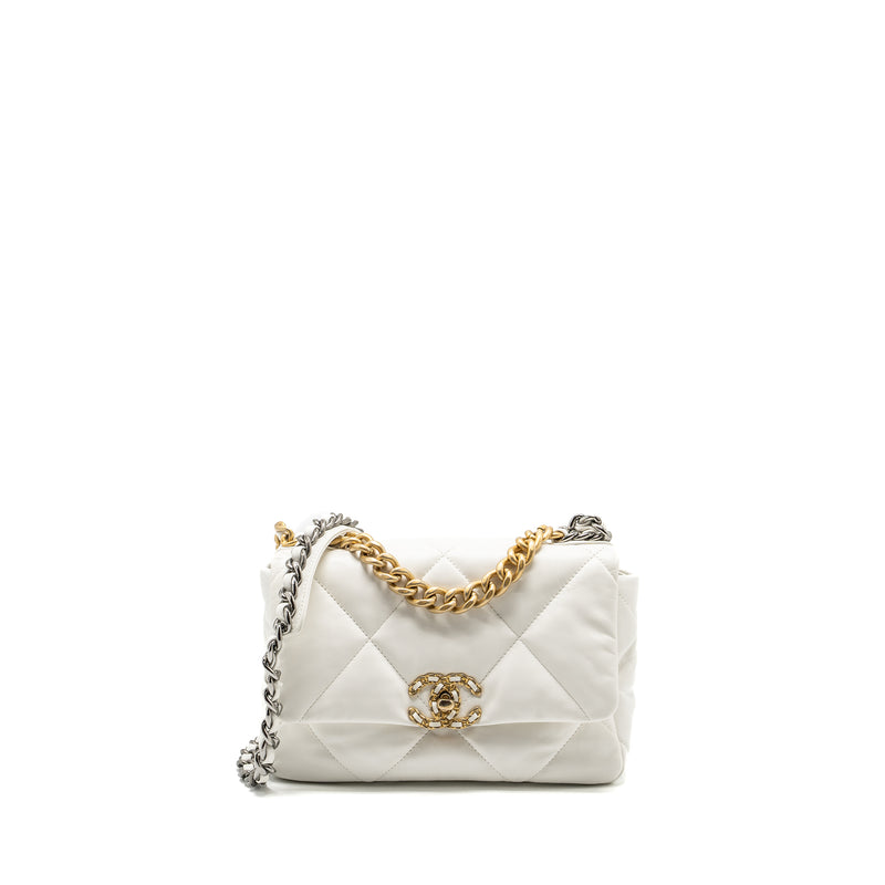 Chanel Small 19 Bag Shiny Goatskin White Multicoloured Hardware