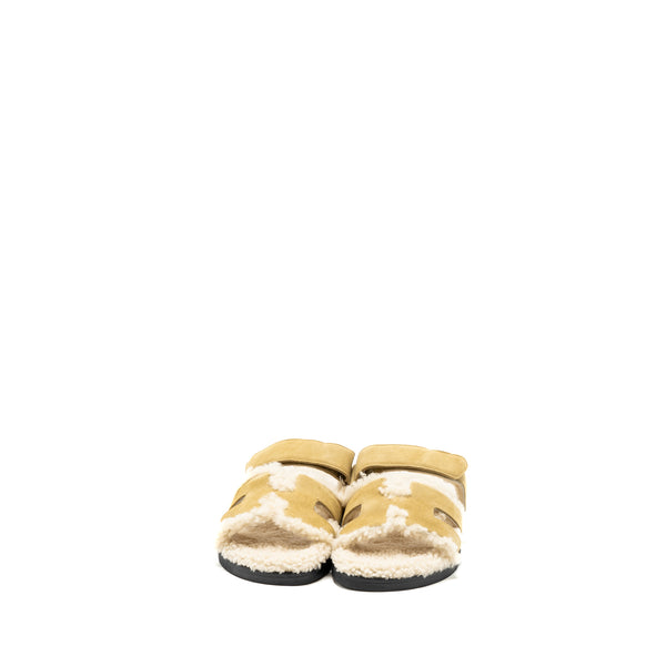 Hermes size 36 chypre sandals chevre velours beige albatre