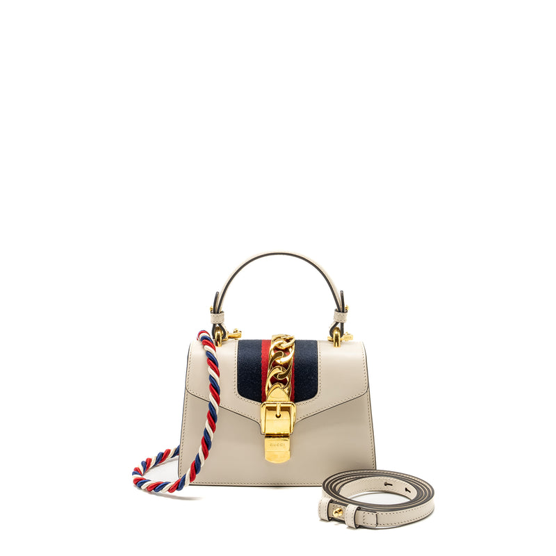 Gucci Mini Sylvie Top Handle Bag Calfskin White GHW