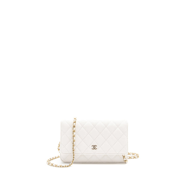 CHANEL classic wallet on chain caviar white LGHW (Microchip)