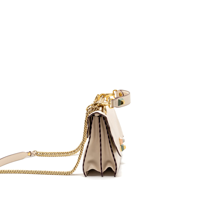 Fendi Kan I Flap Bag Calfskin Leather Cream White LGHW