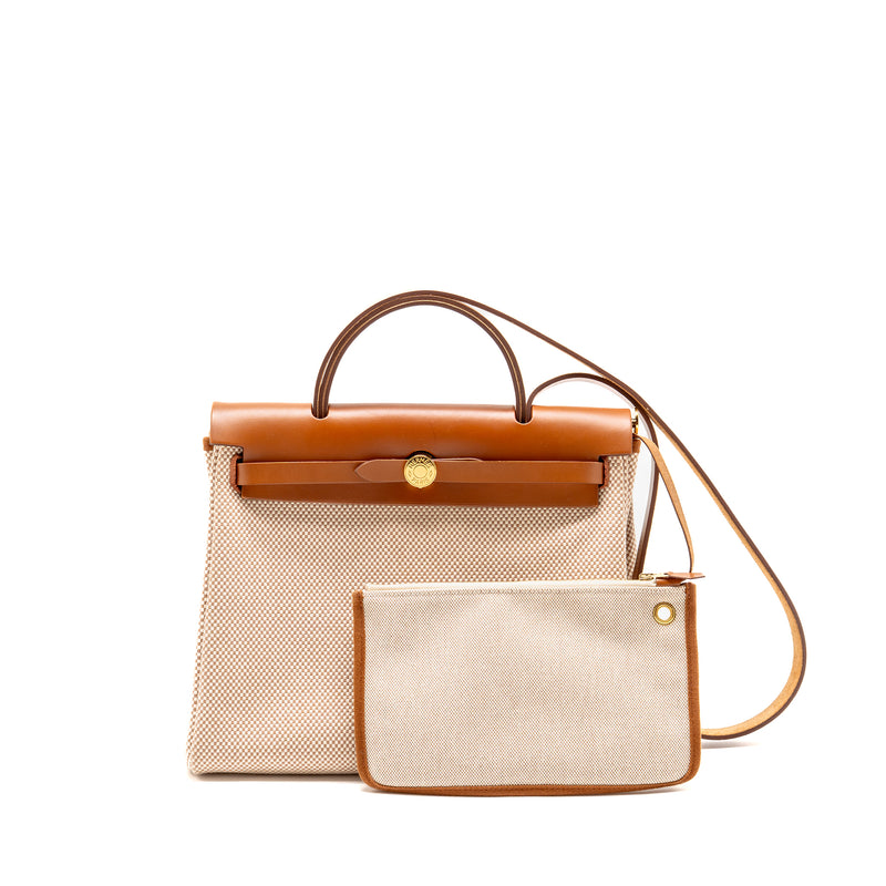Hermes Herbag 31 Zip Bag Canvas/Vache Hunter Ecru-beige/Fauve GHW Stamp B