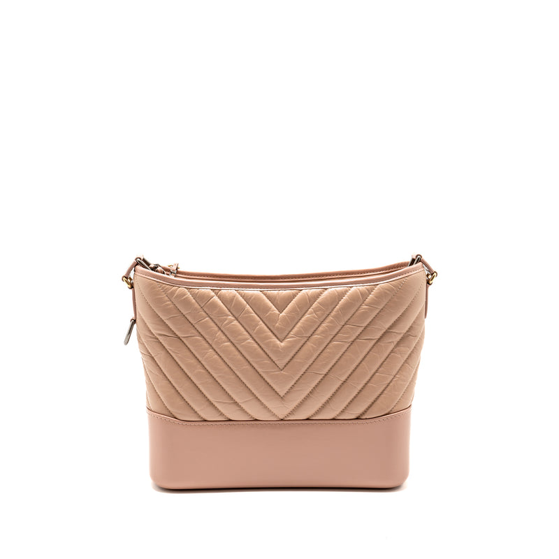 Chanel Chevron Gabrielle Hobo Bag Calfskin Pink Beige Multicolour Hardware