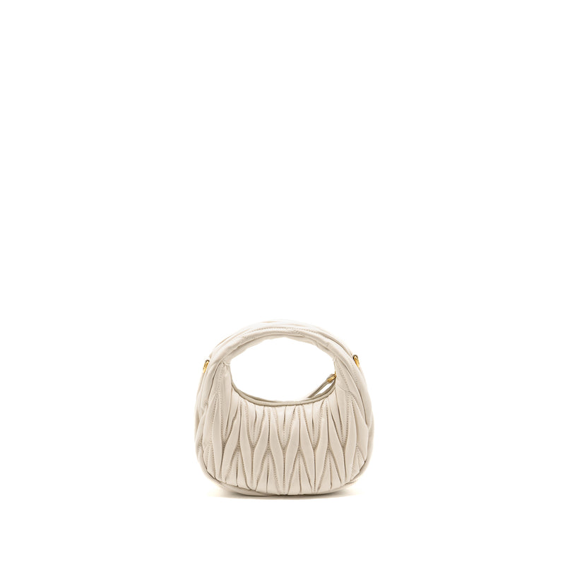 Miu Miu Wander Matelasse Mini Hobo Bag Nappa Lambskin White GHW