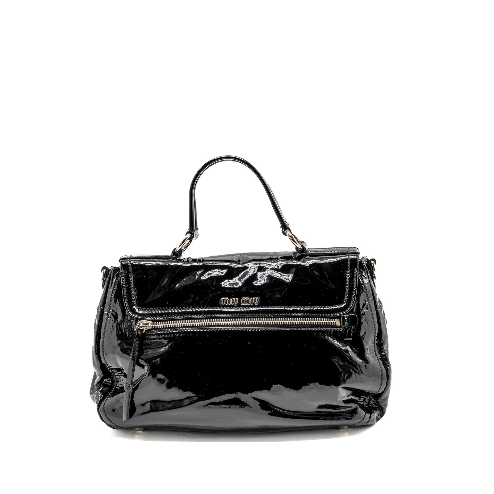 Miu Miu Turnlock Tote Bag Patent Black SHW