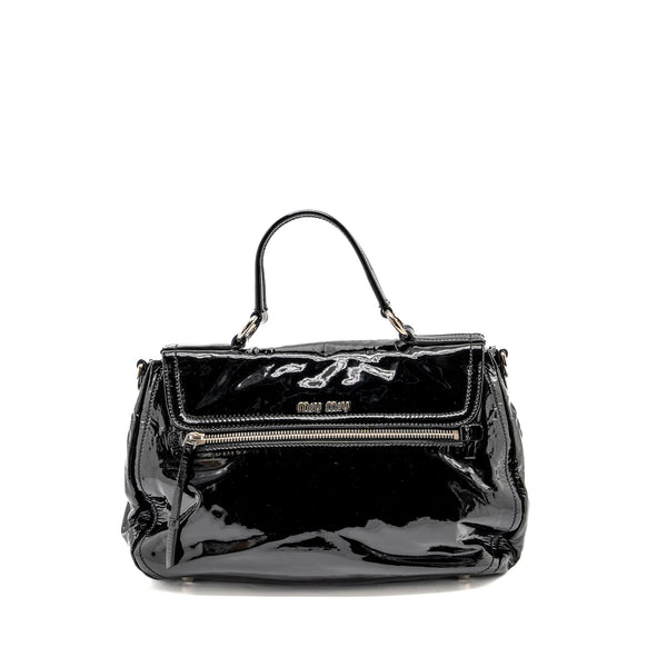 Miu Miu Turnlock Tote Bag Patent Black SHW