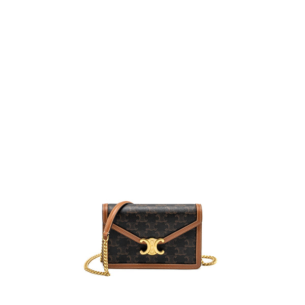 Celine Wallet on Chain Margo Triomphe Canvas/Calfskin Tan GHW