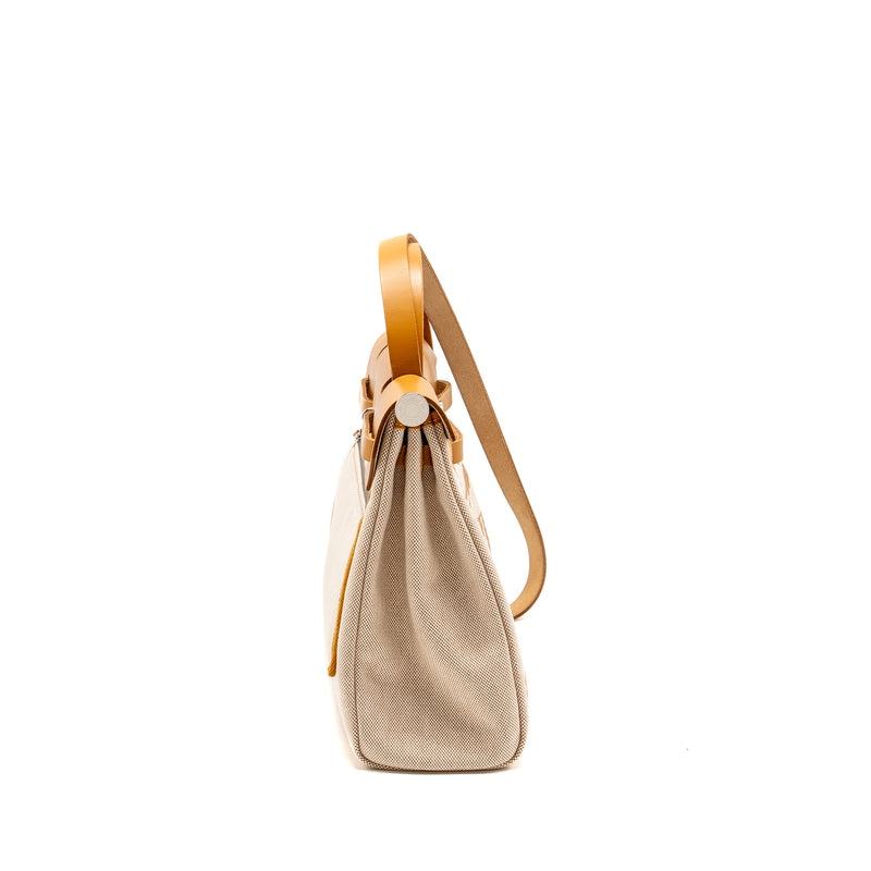 Hermes Herbag Zip 31 Toile H En Relief Brides Gala Nat Sable/Ecru Beige SHW Stamp Z