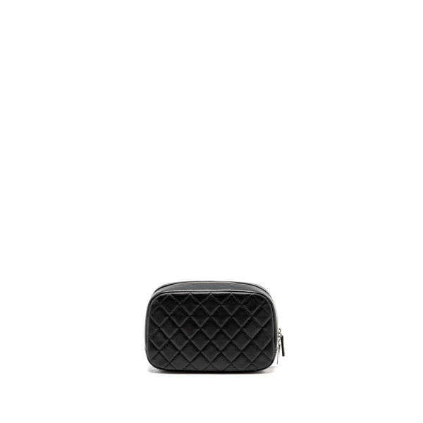 CHANEL Quilted Cosmetic Pouch Lambskin Black SHW