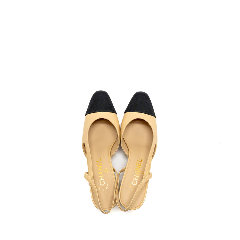 Chanel Size 36 Slingback Pumps Leather Beige / Black