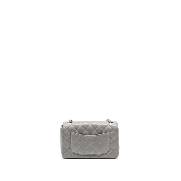 Chanel Mini Rectangular Flap Bag Lambskin Light Grey SHW(Microchip)